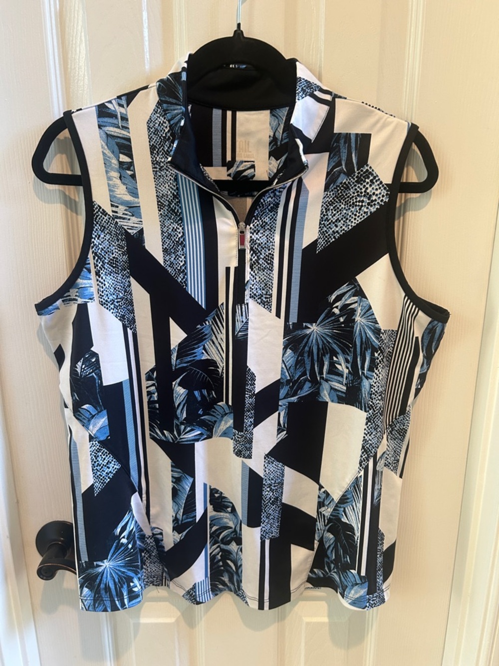 Tail Sleeveless Zip Mock Neck Top - Blue & Black Print